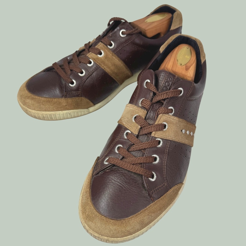 Ecco Sneakers Men EU 43 US 9.5 Brown Leather Suede Retro Low Top Casual Walking